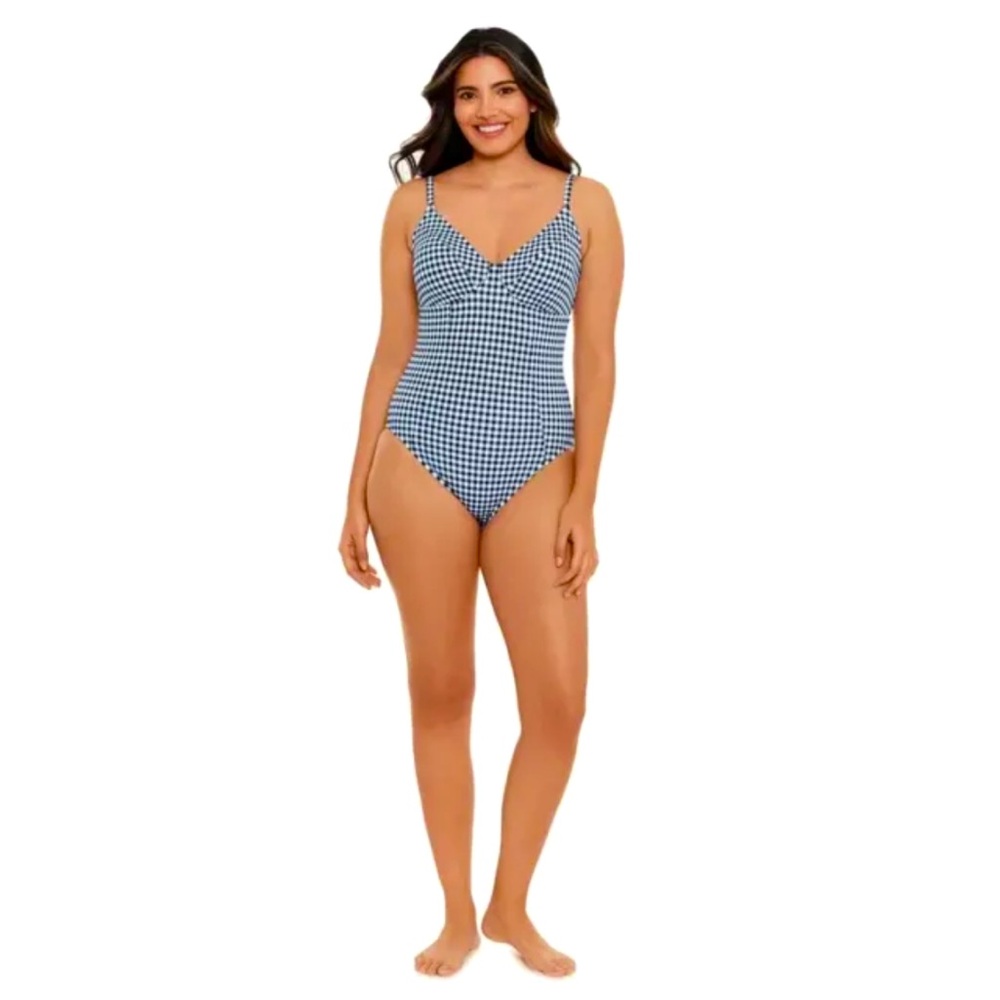 Time and Tru Black/White Gingham Paneled Twist Swimsuit - Sz XL (16-18) - NWOT